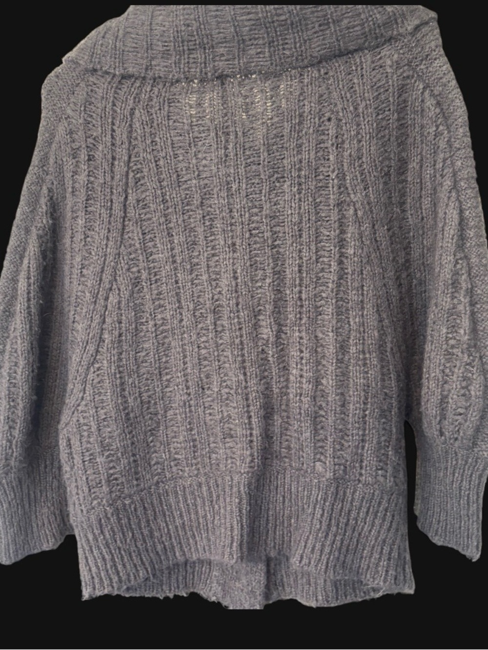 Free People Charcoal Ribbed Shawl-Collar Knit Sweater - Picture 4 of 4